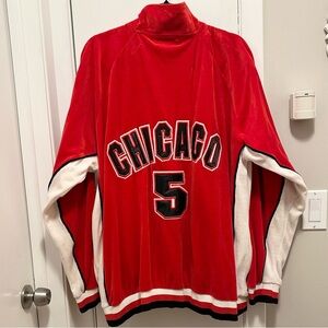 RARE Vtg Winlott Chicago Bulls #5 Warm-up Velour Sweatshirt Jacket Full Zip XL